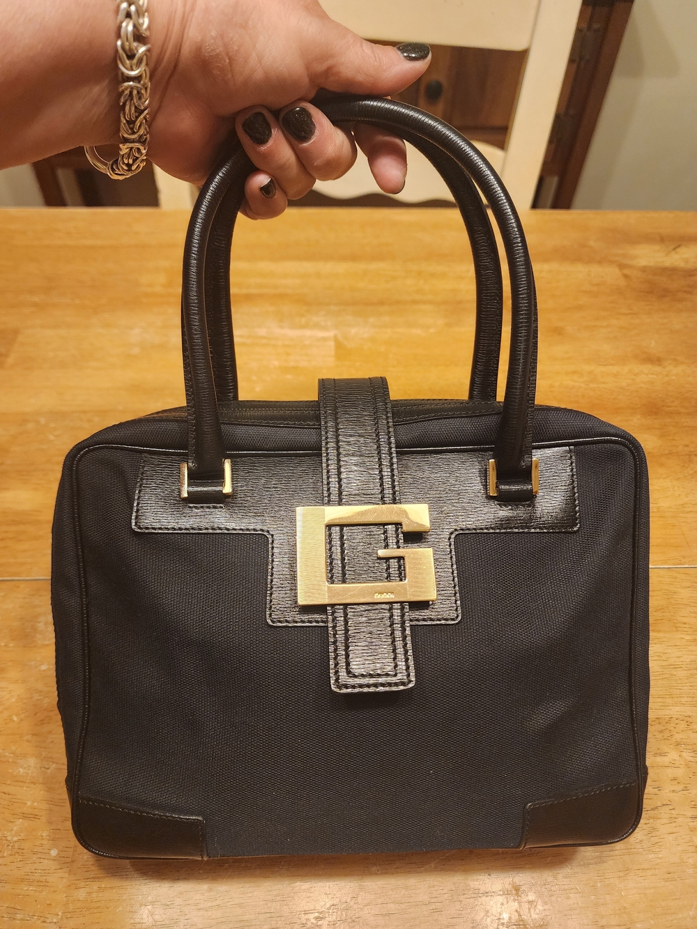 vintage Gucci by Tom Ford black canvas top handle bag